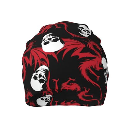Slouchy Beanie Hat Skull Cap Chemo Headwear Baggy Hats for Men Women Running Cycling - color: Dragon Skull