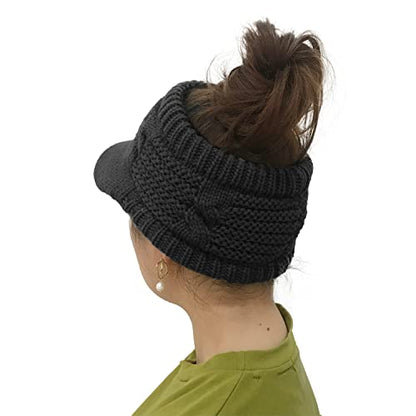 XYIYI Beanie Tail Winter Warm Knit Messy High Bun Ponytail Hats Visor Beanie Cap - color: Black