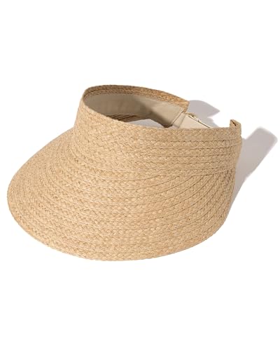 FURTALK Sun Visors for Women Straw Summer Hat Packable Wide Brim Beach Cap - color: Khaki
