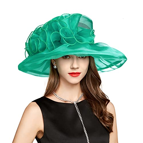 2026 Derby Hats for Women Ladies, Classy Organza Sun Hat, Church Tea Party Wedding Kentucky Fascinator Hat - color: A-4541-green