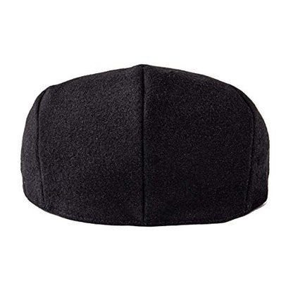 FEINION Men's Wool Tweed Newsboy Ivy Cap Gatsby Golf Flat Hat - color: Black, size: 7 1/4
