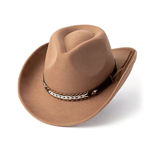 Western Cowboy Hat Felt Wide Brim Women Men Cowgirl Hats - color: Khaki
