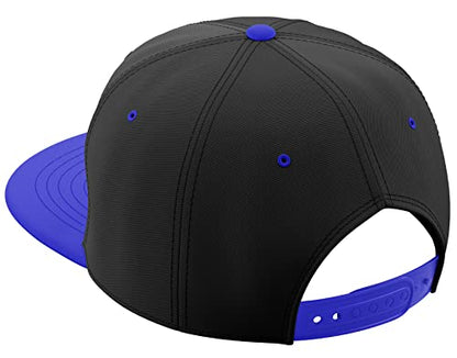 Daxton Classic Blank Snapback Flat Bill Visor Hat Cap One Size Adjustable Back - color: Black Royal