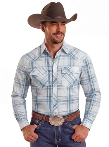 COOFANDY Men's Western Cowboy Shirts Casual Button Down Shirt Long Sleeve - color: Light Blue Plaid, size: Small