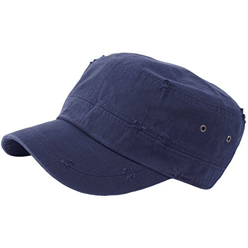 RaOn A172 Unisex Pre-Curved Distressed Vintage Basic Club Army Cap Cadet Military Hat - color: Navy