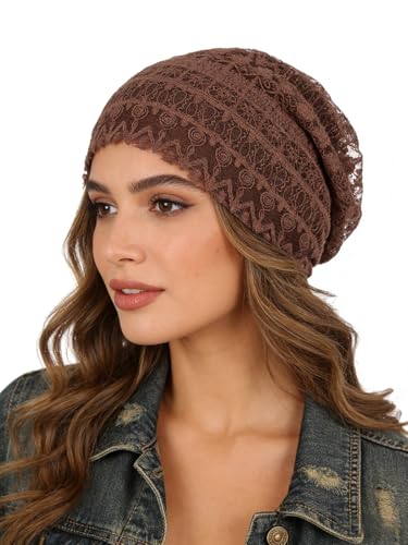 Crochet Slouchy Beanie Hat Turbans Headware for Women - color: Bea12 - Brown