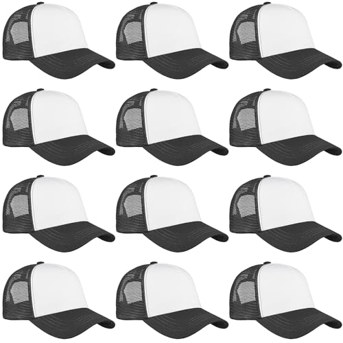 Falari 12 Pack Bulk Wholesale Mesh Trucker Hats 5 Panel and 6 Panel Baseball Caps for Men and Women - color: 5 Panel - Dark Gray