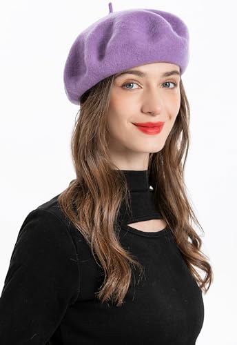 ZLYC Wool French Beret Hat Solid Color Classic Artist Cap for Women - color: Lavender