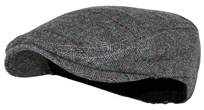Wonderful Fashion Men's Herringbone Wool Tweed Newsboy IVY Cabbie Driving Hat - color: Plaid Grey
