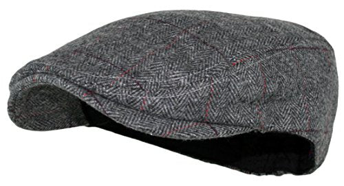 Wonderful Fashion Men's Herringbone Wool Tweed Newsboy IVY Cabbie Driving Hat - color: Plaid Grey