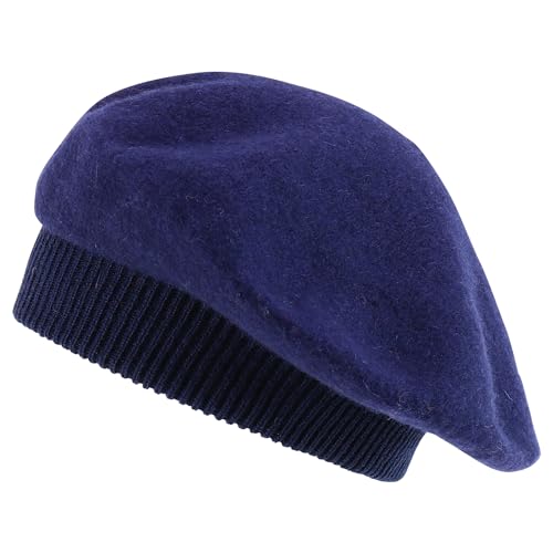 Trendy Apparel Shop Plain Solid French Wool Beret Hat - color: Navy