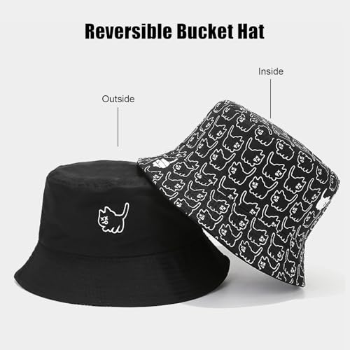 Bucket Hat for Women Men, Cotton Reversible Double Side Wear Sun Hats Beach Fisherman Hat - color: Adorable Kittens Black