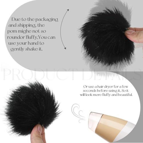 Tatuo 16 Pcs Faux Fur Pom Poms for Hats, Black - color: Black
