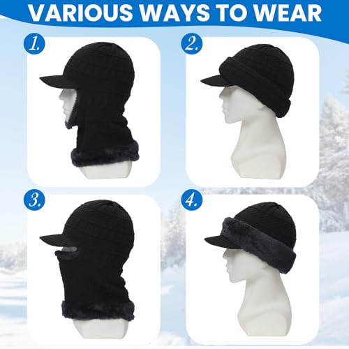 Clothclose Winter Balaclava Beanie Hat Knit Thermal Ski Mask for Men Women - color: Black
