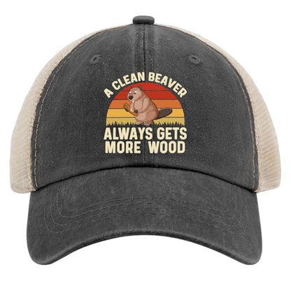 A Clean Beaver Always Gets More Wood Trucker Hats - Women's & Men's Funny Dad Hats - Perfect Birthday Gifts - color: Black