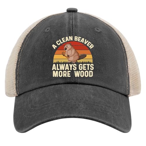 A Clean Beaver Always Gets More Wood Trucker Hats - Women's & Men's Funny Dad Hats - Perfect Birthday Gifts - color: Black