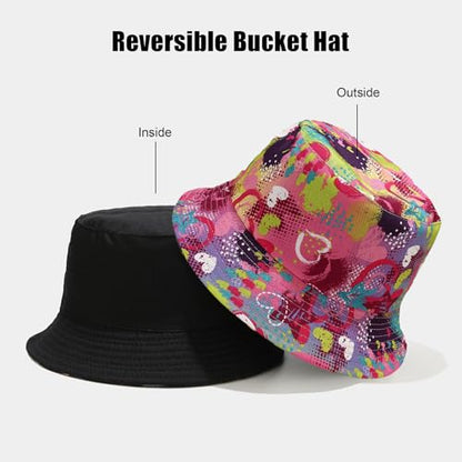 Bucket Hat for Women Men, Cotton Reversible Double Side Wear Sun Hats Beach Fisherman Hat - color: Heart Pink