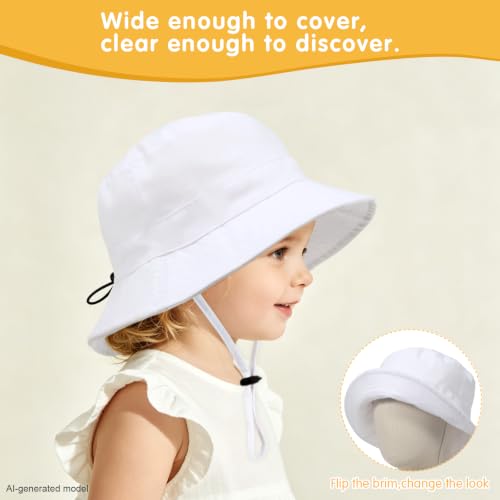 WILLPORT Kids Sun Hat,Adjustable Cotton Toddler Bucket Hat,0-6Y - color: White, size: 0-24 Months