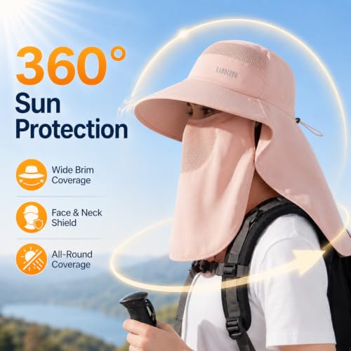 HUAMULAN Women Wide Brim Sun Hat Ponytail UV Protection Visor Fishing Cap - color: Pink