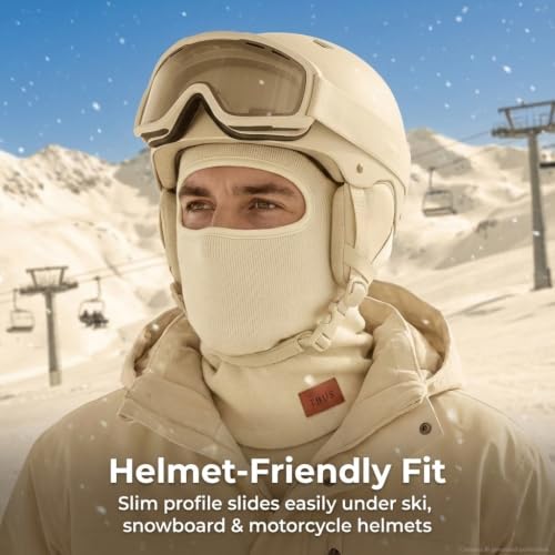TBUS Men’s Knit Insulated Face Mask Beanie, Thermal Full Face Cover Ski Mask for Cold Weather for Women and Men - color: Beige