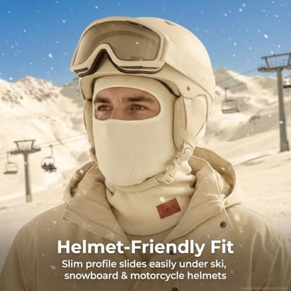 TBUS Men’s Knit Insulated Face Mask Beanie, Thermal Full Face Cover Ski Mask for Cold Weather for Women and Men - color: Beige
