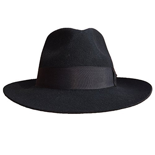 Classic Black Men's Wool Felt Godfather Gangster Mobster Gentleman Fedora Hat - size: 7 3/8