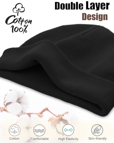 100% Cotton Beanie Hat Cuffless Beanies Warm Knit Winter Skull Cap - color: 1pcs-black
