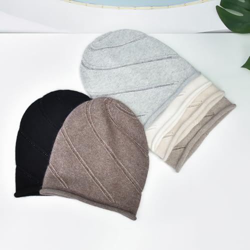 Women's Knitted Angora Wool Hat for Autumn and Winter Warm and Stylish with Rolled Brim and Slanted Rhinestones Cap - color: New-black