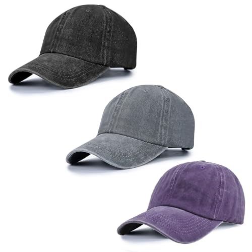 Baseball Cap Unisex Vintage Washed Distressed Cap,Retro Adjustable Dad Hats,Baseball Hat for Men Women - color: 3pcs-black+g+purple