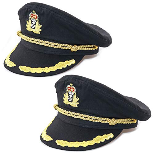 Ibeauti Unisex Adult Adjustable Captain Costume Admiral Hat Cosplay Sailor Cap - color: 2 Pack Black