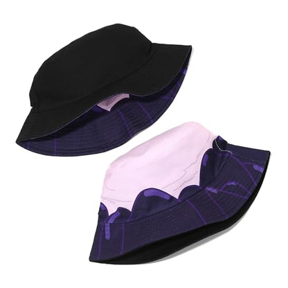 Unisex Print Double-Side-Wear Reversible Bucket Hat - color: Purple Mountains