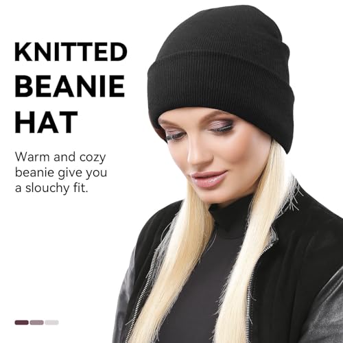 OZERO Mens Winter Hat, Fleece Lined Cuffed Beanie for Men and Women - color: Black