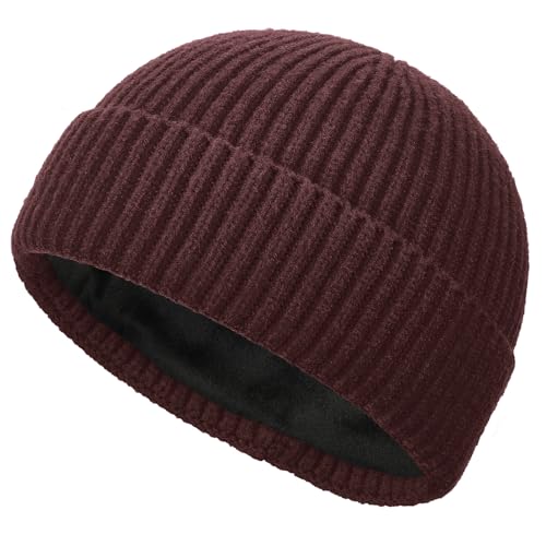 Short Wool Fisherman Beanie for Men Women Fleece Lined Winter Hat - color: 1pcs Dark Coffee