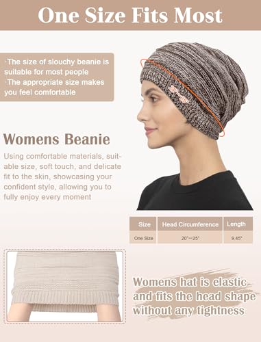 Senker Fashion 2 Pack Winter Beanie Hats for Women, Womens Slouchy Beanies - color: Off White Brown