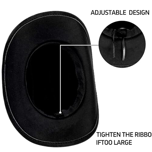 2pcs Western Cowboy Hat for Men Women Black Cowgirl Hat Felt Fedora Country Cow Girl Hats with Belt Buckle Party - color: Black+browm