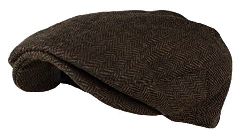 Wonderful Fashion Men's Classic Herringbone Tweed Wool Blend Newsboy Ivy Hat (Large/X-Large, Charcoal) - color: Dark Brown, size: Small-Medium