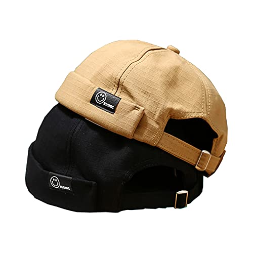 Men Hats Docker Cap Hats Beanie Sailor Cap Worker Hat Rolled Cuff Retro Brimless Hat with Adjustable (MP113-Black)