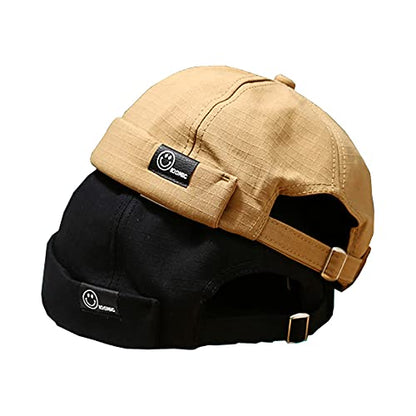 Men Hats Docker Cap Hats Beanie Sailor Cap Worker Hat Rolled Cuff Retro Brimless Hat with Adjustable (MP113-Black)