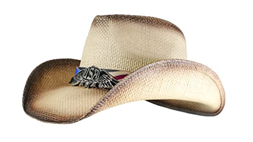 grinderPUNCH Straw Cowboy Hat for Men Women Western Cowgirl Outback Sun Hat - color: White