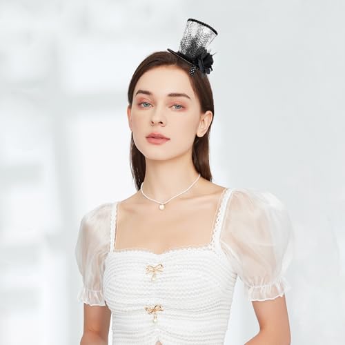WLBON Halloween Mini Top Hat Headband 1920s Flower Sequins Hair Hoops Bands Fascinator Headpiece Hairband Women Christmas Holiday Festival Parade Cosplay Dress Up Birthday Tea Party Accessories Silver - color: Silver Tone