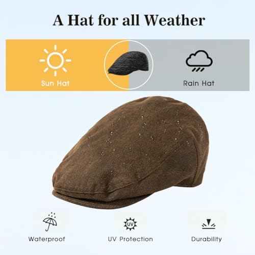 TOP-EX UPF 50+ Waterproof Newsboy Flat Cap for Men, XL/XXL - color: Coffee (Waterproof Waxed Cotton), size: Medium-Large