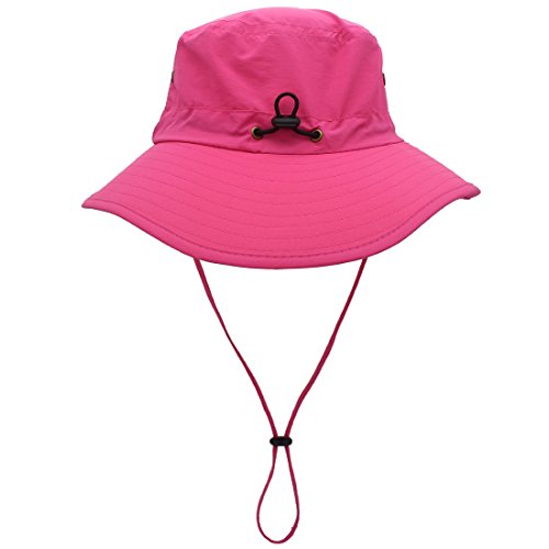 Women Lightweight Safari Sun Hat Quick Dry Fishing Hat with Strap Cool - color: Rose Red