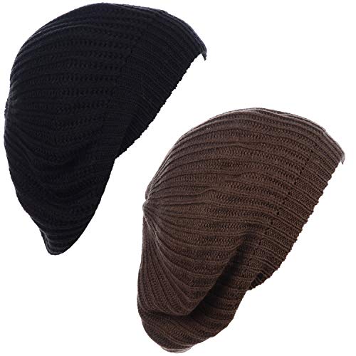 an Fall Winter Knit Beanie Beret Hat for Women Soft Knit Lining Many Styles - color: Brownblack
