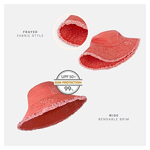 CHOK.LIDS Frayed Bucket Hat Washed Cotton Floppy Wide Brim Boonie Cap - color: Scarlet