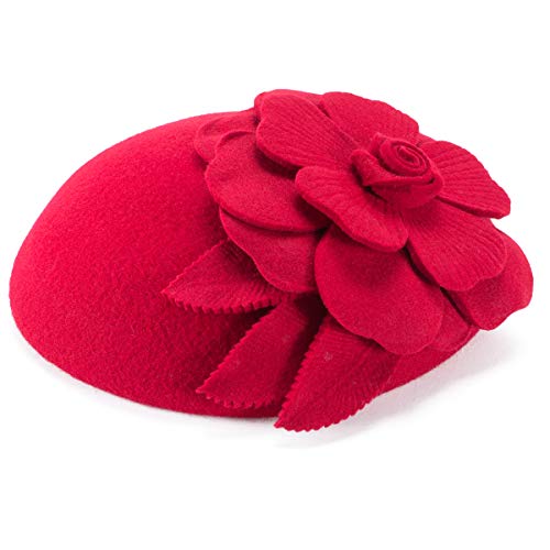 Lawliet Womens Dressy Fascinator Beret Wool Felt Pillbox Hat Wedding Occasion Headpiece A083 - color: Red