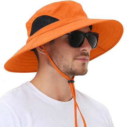 Wide Brim Sun Bucket Hat, Waterproof Boonie Hat for Men & Women - color: 01 Orange