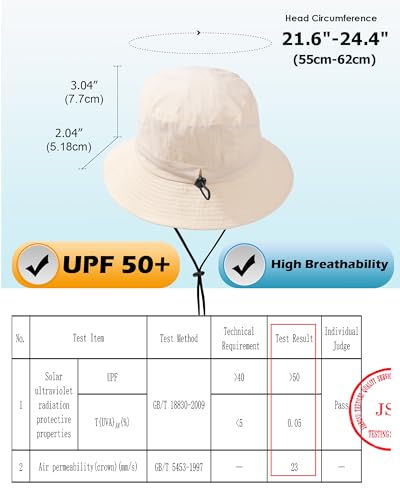 Water-Resistant Bucket Hat for Women Men Rain Hat UPF 50+ Boonie Sun Hat - color: Light Beige