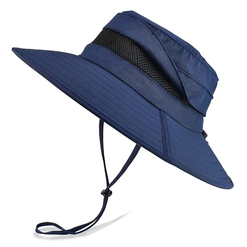 Men's UPF 50+ Waterproof Wide Brim Boonie Hat, Sun & Rain Protection - color: Navy Blue