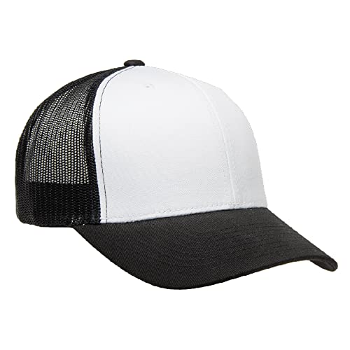 Yupoong Classic Mesh 6 Panel Retro Trucker Cap | Mid Profile Snapback - color: Black/White/Black