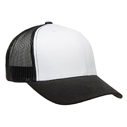 Yupoong Classic Mesh 6 Panel Retro Trucker Cap | Mid Profile Snapback - color: Black/White/Black